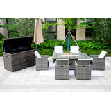 Luke Gas Fire Pit Dining Table Set, 6 Chairs, 4 Ottomans, A Storage