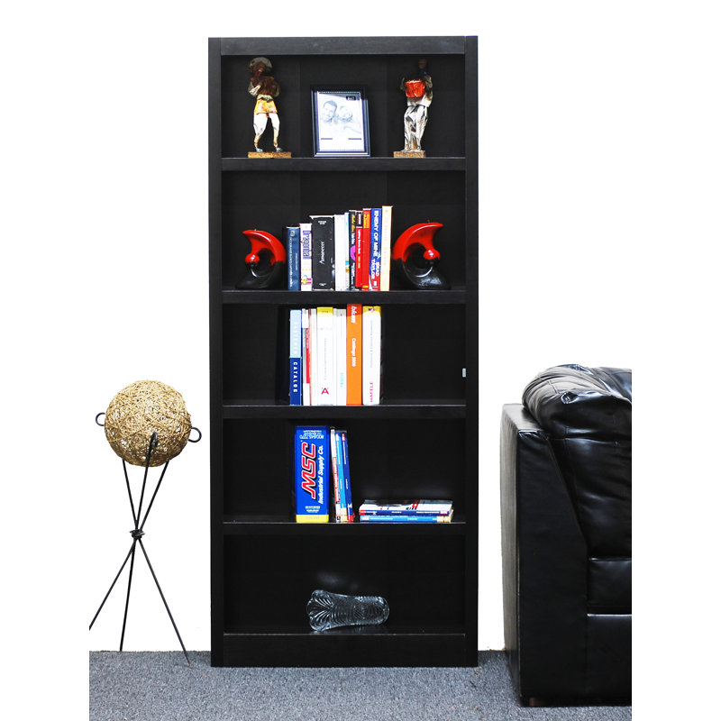 Espresso Finish Solid Wood 5-Shelf Adjustable Bookcase