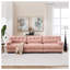 Canapé modulaire rose avec assise profonde et structure en bois