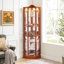 Vitrine d'angle vitrée avec vitrine d'angle lumineuse, vitrine avec éclairage (incluse), armoire à vin, armoire à vin avec tablettes réglables en verre, lumière décorative sculptée (incluse)-1013595084