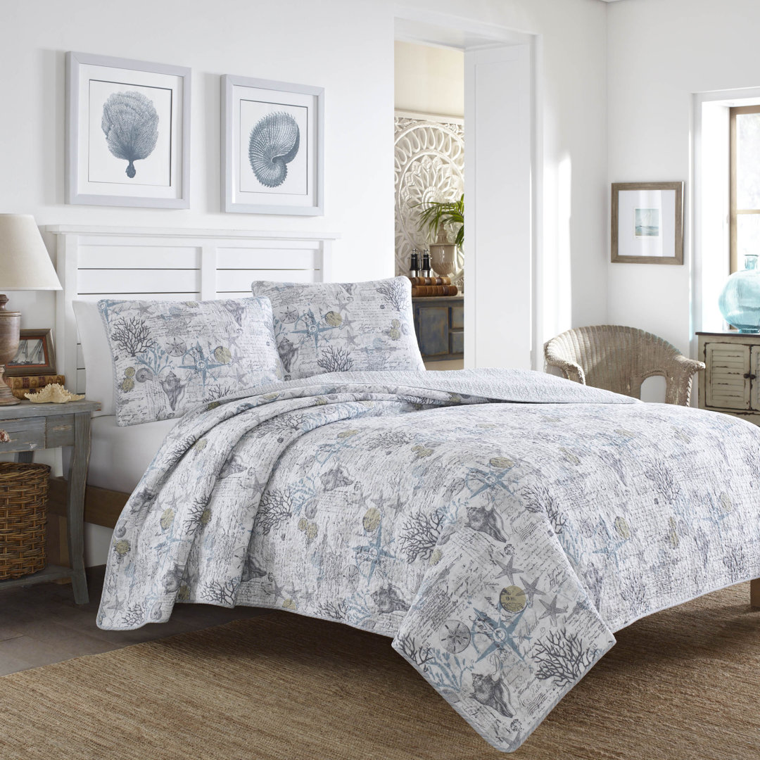 Tommy Bahama Beach Bliss Grey Cotton Reversible Quilt Set Tommy Bahama Home 