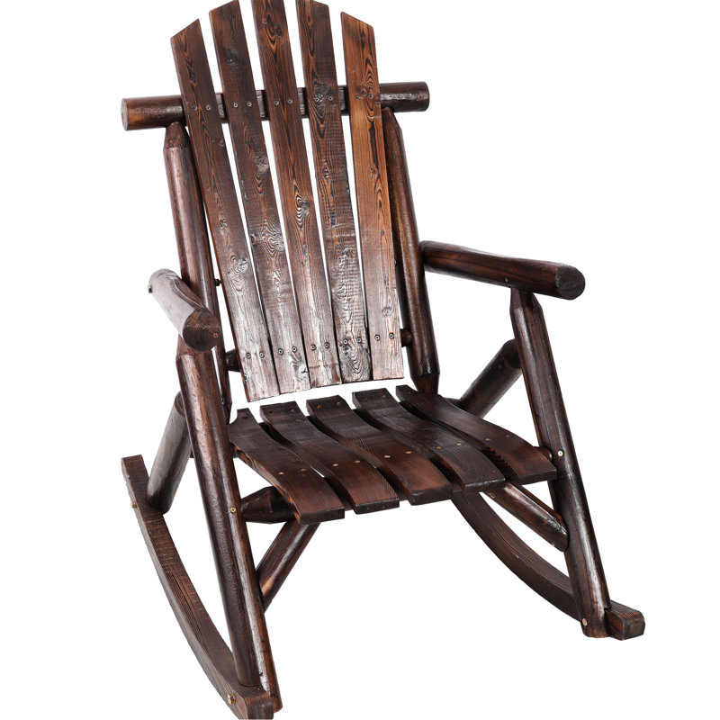 Brown Wooden Outdoor Rocking Chair With Ergonomic Features, Fir Log, Multiple Indoor And Environments Seat Slats Design, Suitable For All Kinds Of Areas