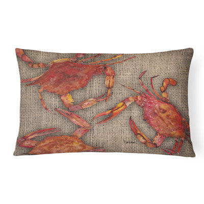 Crab Cooked Crab on Faux Burlap Indoor/Outdoor Throw Pillow