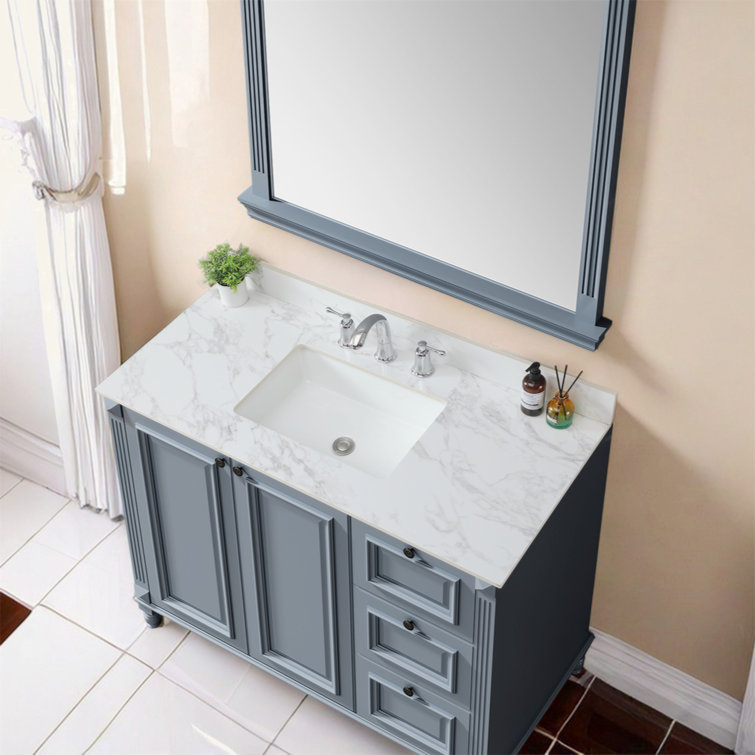 49"X22"Bathroom Vanity Top,Sintered Stone Carra White   Barthroom Vanity Sink Tops With Rectangular Undermount Ceramic Sink With Vanity Backsplash, Three Faucet Hole Bathroom Vanity Countertop