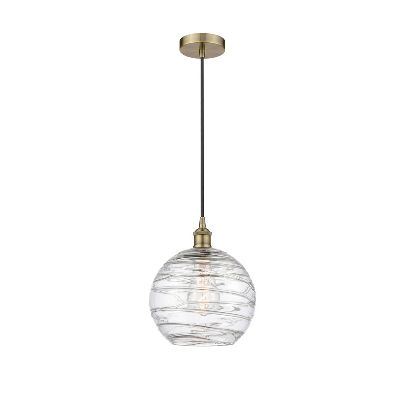 1 - Light Single Drop Pendant Pendant, 12.75" H x 10" W x 10" D, Antique Brass, Clear