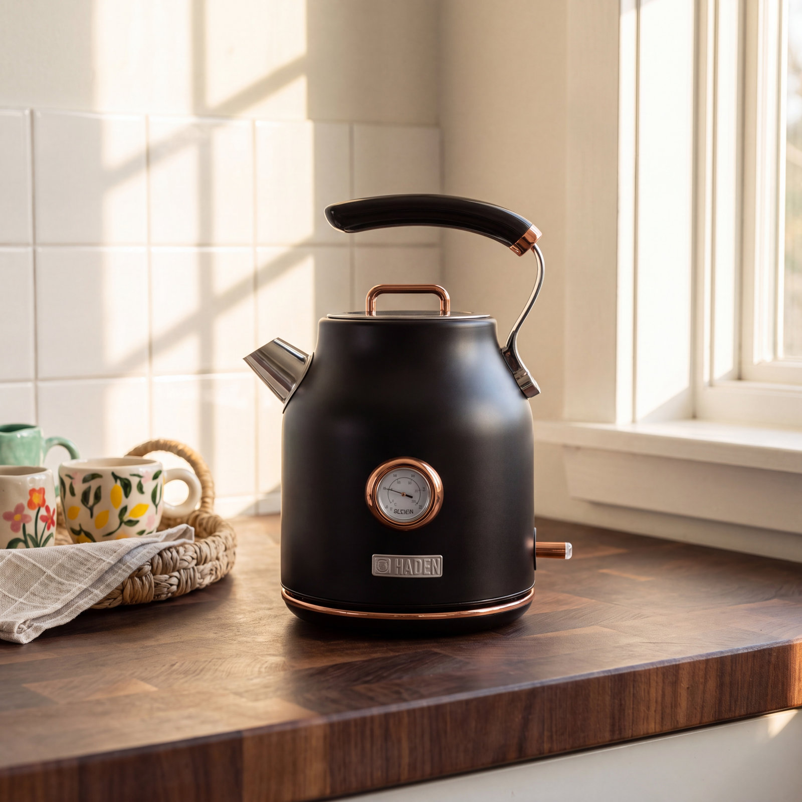 HADEN Dorset Stainless Steel Electric Kettle, Black/Copper