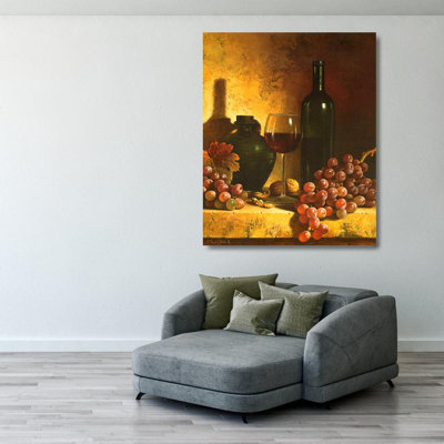 Wine Bottle, Grapes And Walnuts