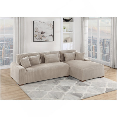 Modern 2Pc Sectional Set XL Plush Corduroy Fabric Camel Color LAF Sofa RAF Chaise Living Room Couch