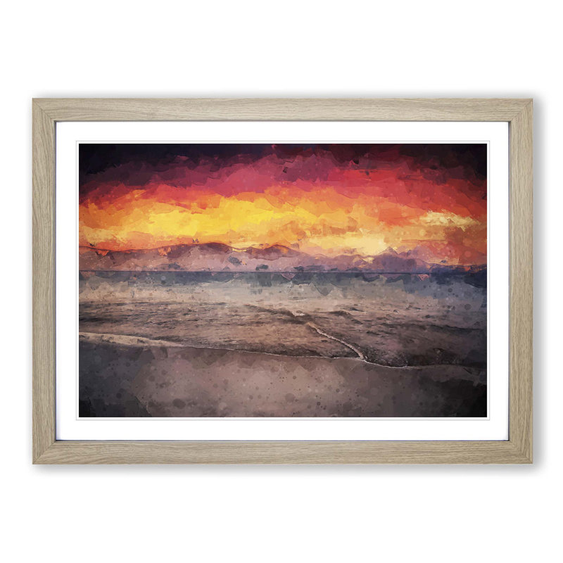 Spanish Beach at Sunset in Abstract - Picture Frame Graphic Art Print on MDF, Oak Framed, 48cm H x 65cm W x 2cm D