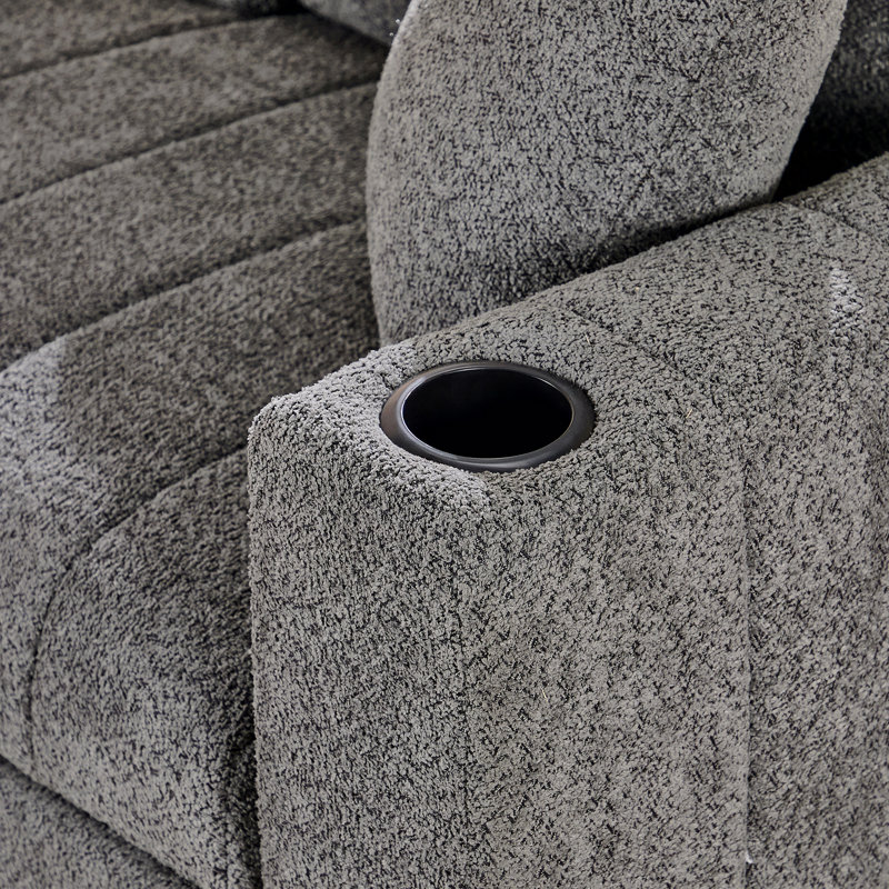 Canapé-lit modulaire réversible 96 po en tissu bouclé gris 96 po avec méridienne de rangement, porte-gobelets, port de chargement USB et coussins décoratifs