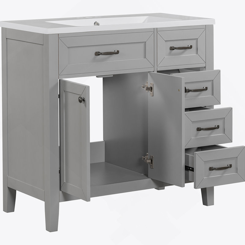 Ensemble de meuble-lavabo avec tiroirs, Gris / Noir