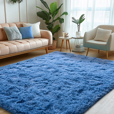 Tapis uni bleu moelleux moelleux pour salon chambre à coucher chambre d'enfant chambre d'enfant