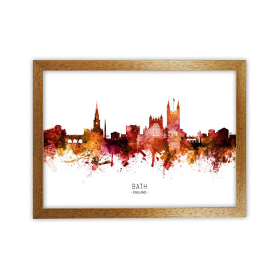 Bath England Skyline Red City Name by Michael Tompsett - 1 Piece Wall Art