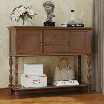 Farmhouse Wood Console Table with Drawers and Cabinet for Entry and Living Room