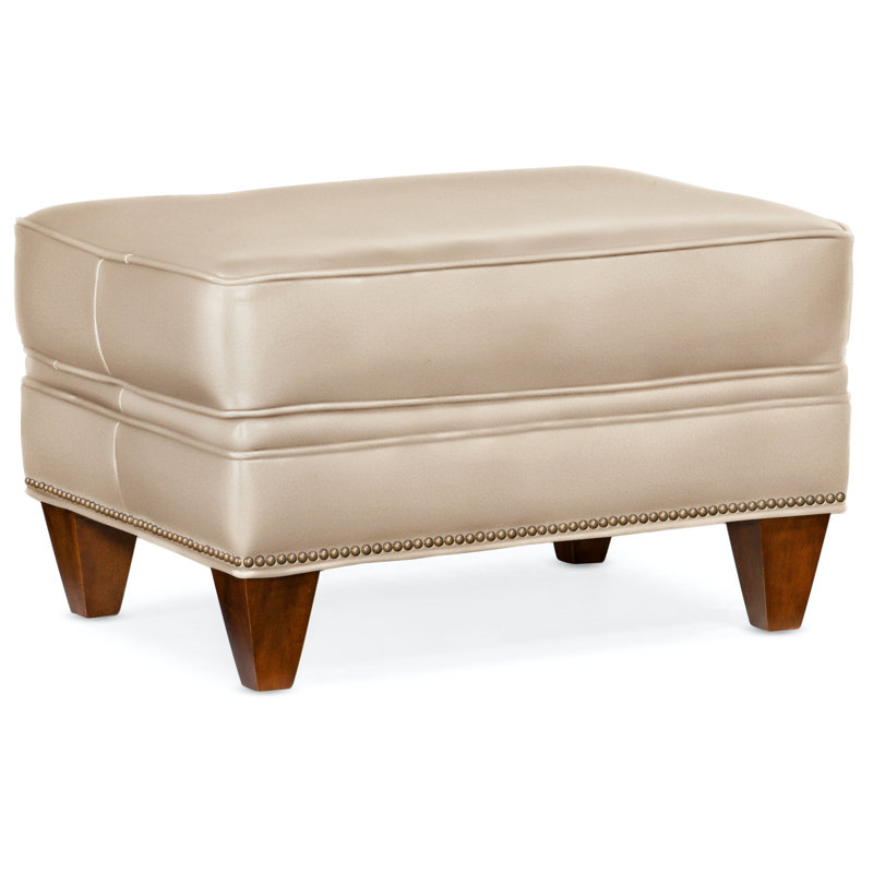 Repose-pieds rectangulaire en cuir véritable de 28,5 po de largeur Reddish, Naturel, Nouveaux classiques