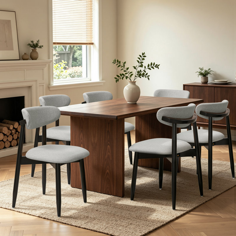 Chaises de cuisine/salle à manger Arriah 27 po modernes, rembourrées, en bois massif, noires (ensemble de 6), 6, Gris