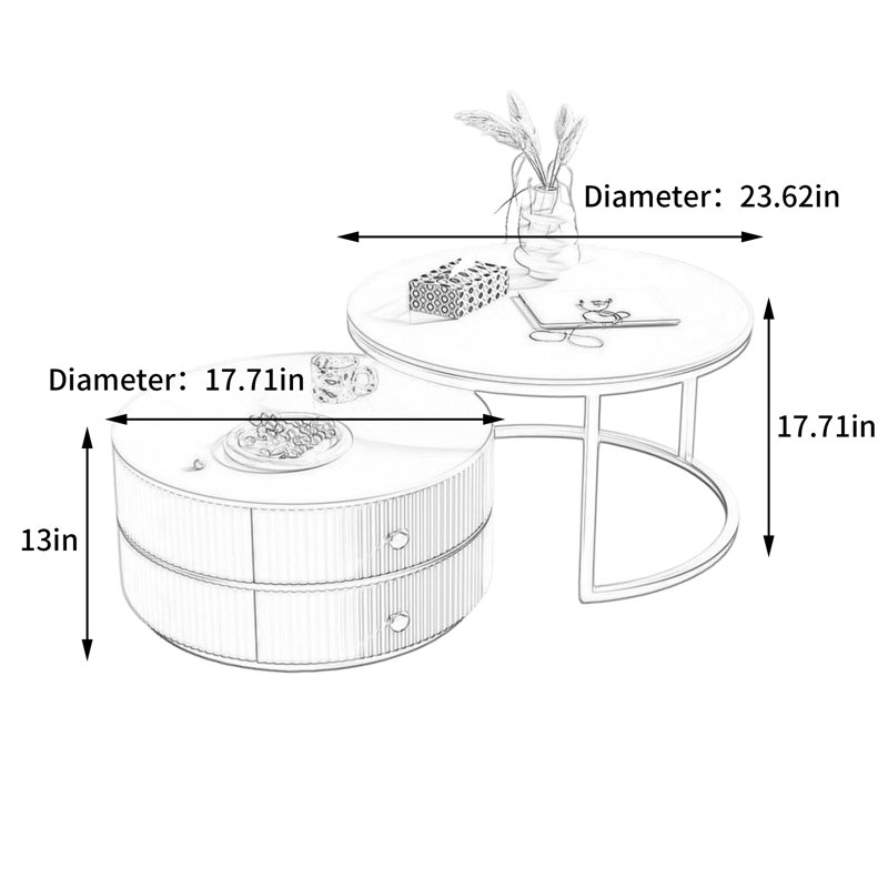 Destrey, H 17,71 po x L 23,62 po x l 23,62 po, Blanc, Doré / Blanc