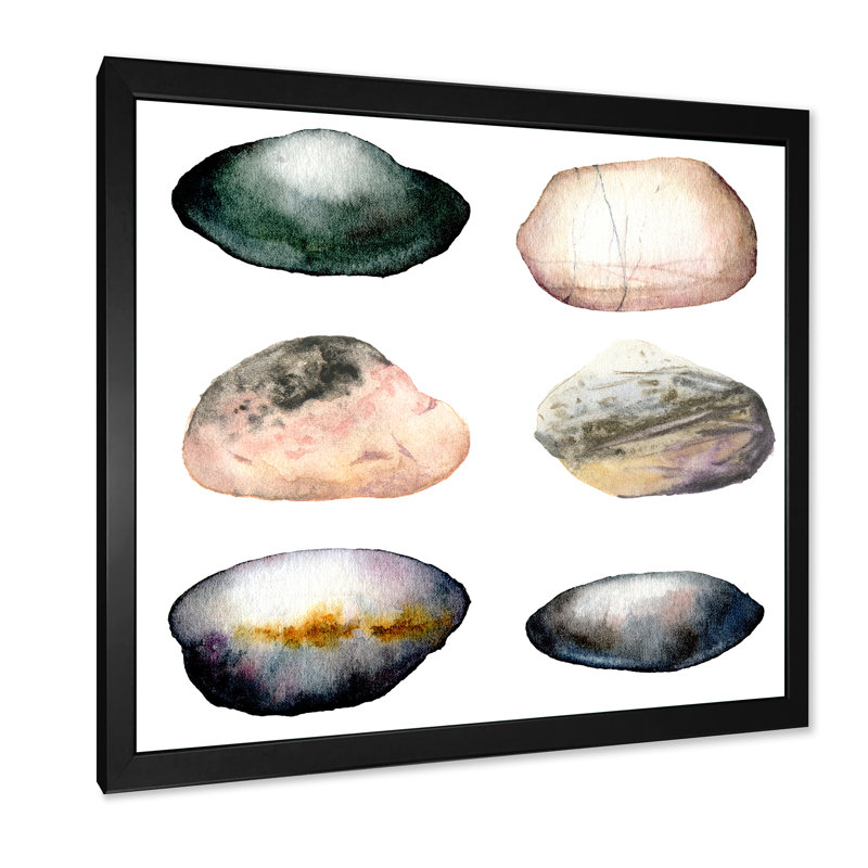 Six pierres de mer abstraites - Peinture sur toile encadrée, H 16 po x l 16 po x P 1 po, Toile avec cadre noir