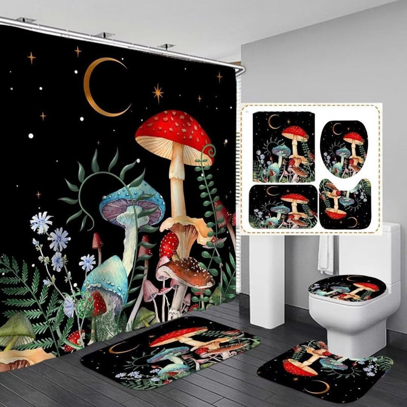 Ensemble de rideau de douche Mushroom Moon 4PCS