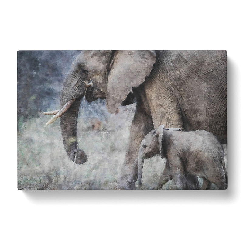 Mother And Baby Elephant Vol.1 - Wrapped Canvas Print, 50cm H x 76cm W x 3cm D