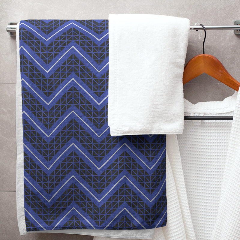 Stephenie Classic Hand Drawn Chevrons Bath Towel, Midnight Blue/Black