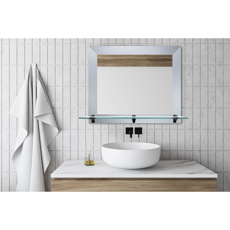 Matsuichi Mirror with Shelves, 21.5" x 25.5", Light Silver/Black