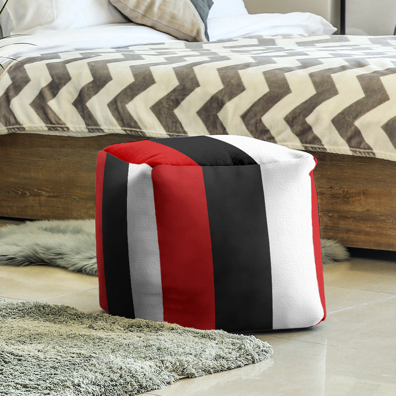 Repose-pieds cube rayures utah, Rouge / Noir / Blanc