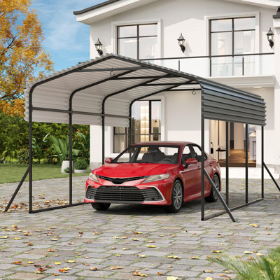 12x20FT Metal Carport with Galvanized Steel Roof & Reinforced Base, Heavy-Duty Outdoor Shelter