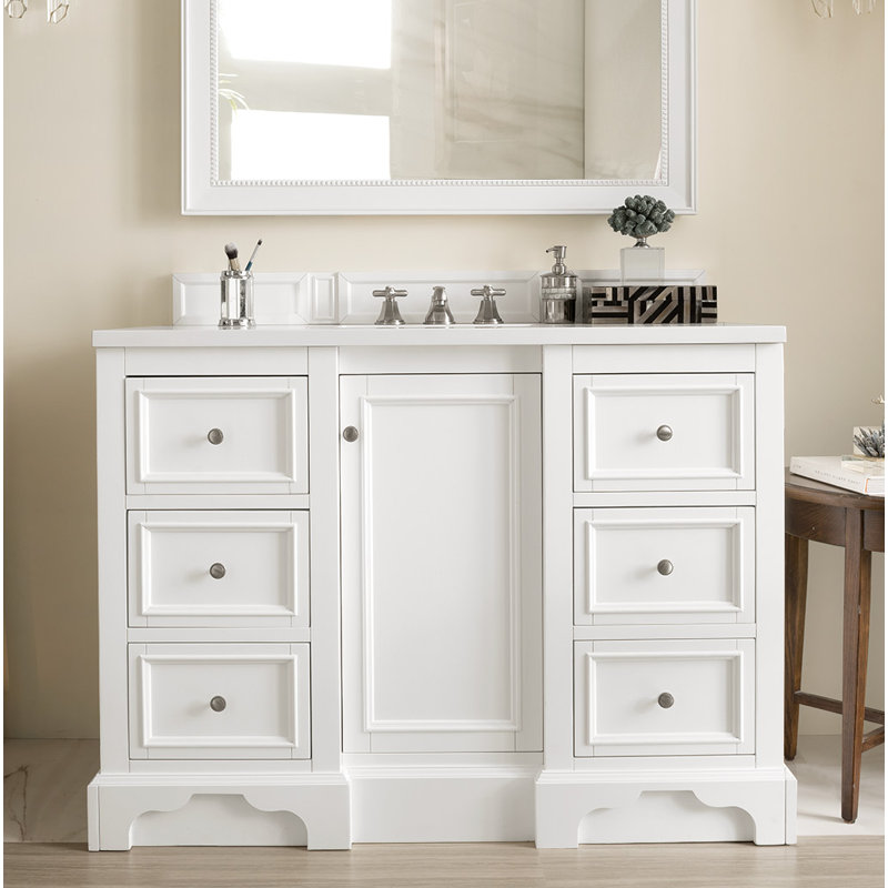 De Soto 48'' W Single Vanity, Bright White, Cala Blue Quartz, 8" Widespread