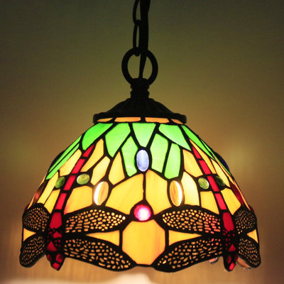 Small Tiffany Pendant Light Dragonfly Style Stained Glass Pendant Hanging Lamp