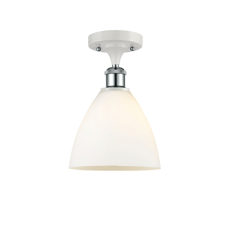 Plafonnier semi-encastré 1 lumière, Blanc mat, H 11,25 po x l 7,5 po x P 7,5 po, Blanc / chrome poli
