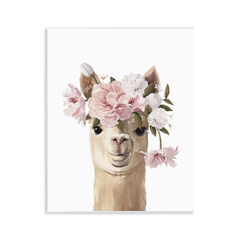 Plaque murale lama avec fleurs douces, design par Anna Lischenko