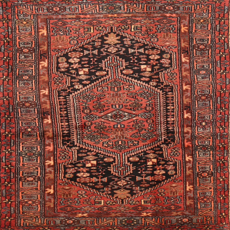 Tapis traditionnel brun / rouge / rose, Carré 4 pi