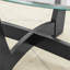 Table basse avec plateau en verre trempé et structure en bois massif, noir élégant, ovale 48 x 30