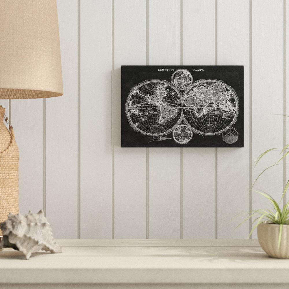 'Charcoal World Map' Graphic Art on Canvas Steelside™