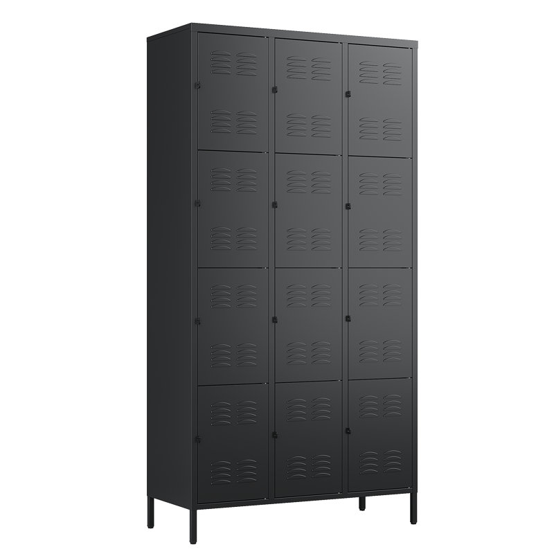 35,5 pouces de large casier en métal avec 12 compartiments, Noir, noir, noir, noir