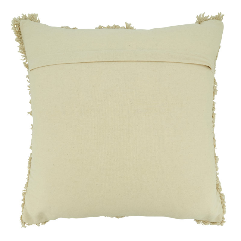Max Collection Fringed Cotton Throw Pillow, Beige