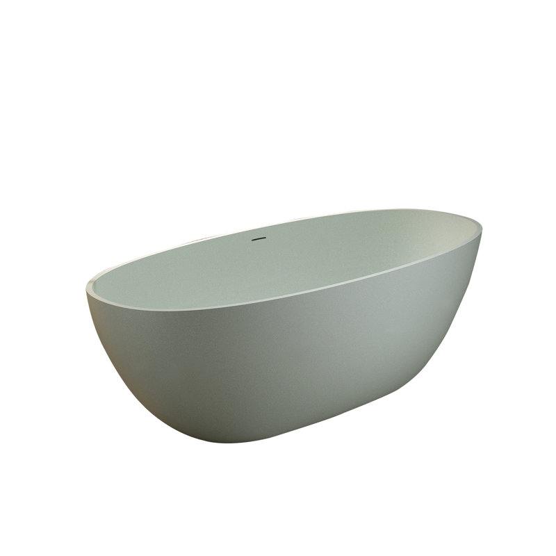 Baignoire de trempage autoportante de 55 pi de surface solide turquoise, avec courbe ergonomique, lisse au toucher, non perméable, baignoire à bonne isolation, trop-plein et bonde escamotable, spacieuse pour une personne, pour les taches,