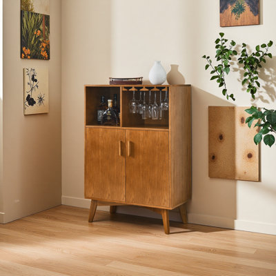 31.5" Liquor Cabinet With Wine Glass Holder & Wine Rack & Adjustable Shelf, Wine Cabinet, Kitchen Coffee Bar Cabinet, Rustic Sideboard Buffet Cabinet by FAR AND NEAR