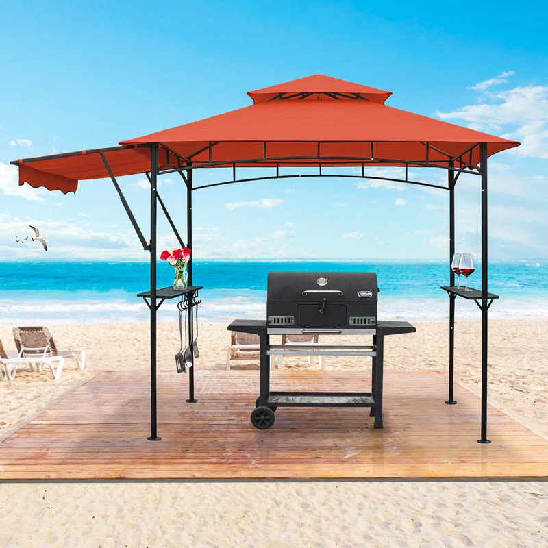 Pavillon de jardin extérieur 11 x 5 pi avec abri imperméable pour barbecue, Rouge