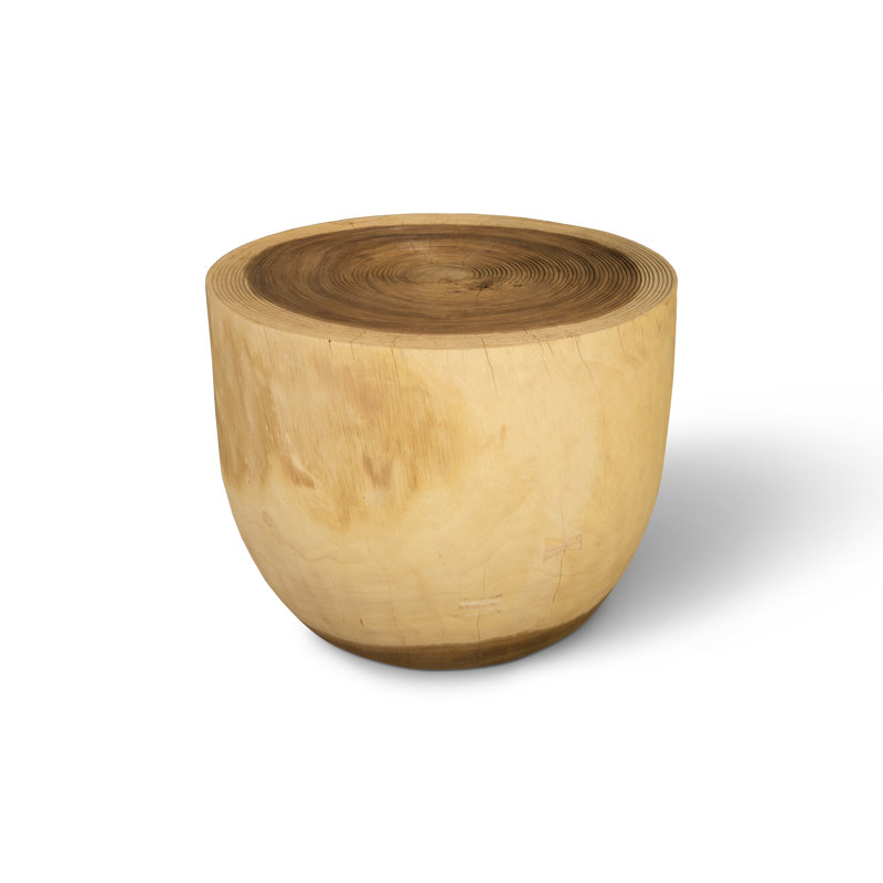 Natural Solid Wood Round Drum End Table