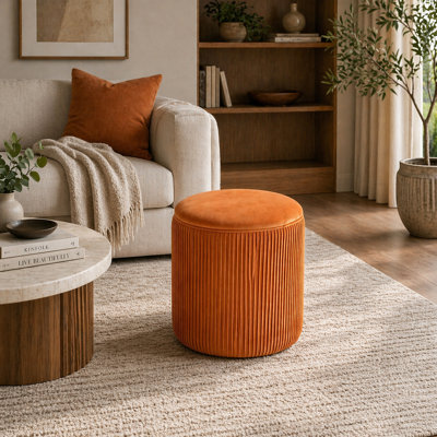 Terri Wide Velvet Round Pouf Ottoman