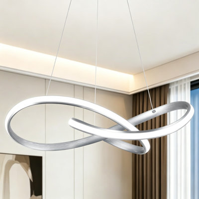 Lustre à DEL en nickel de 30 pouces, luminaire suspendu moderne à anneau irrégulier avec télécommande à intensité variable, hauteur de suspension réglable jusqu'à 79 pouces pour le vestibule du salon