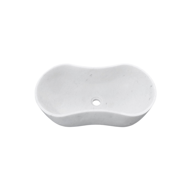White Natural Marble Bathroom Vessel Sink, White