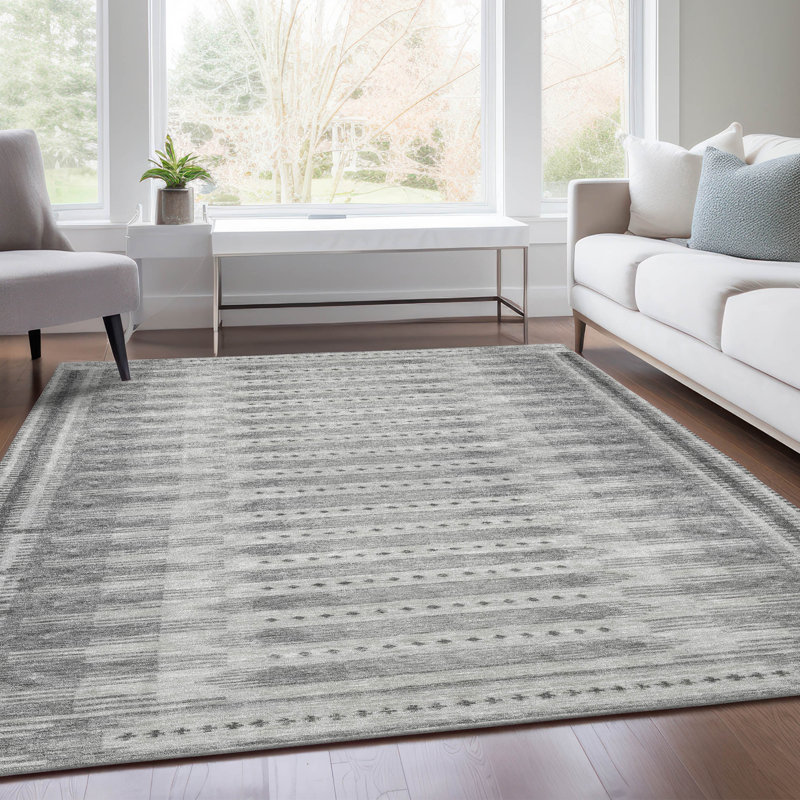 Tapis intérieur / extérieur gris lavable à la machine Xhevrie, Rectangle 10 pi x 14 pi