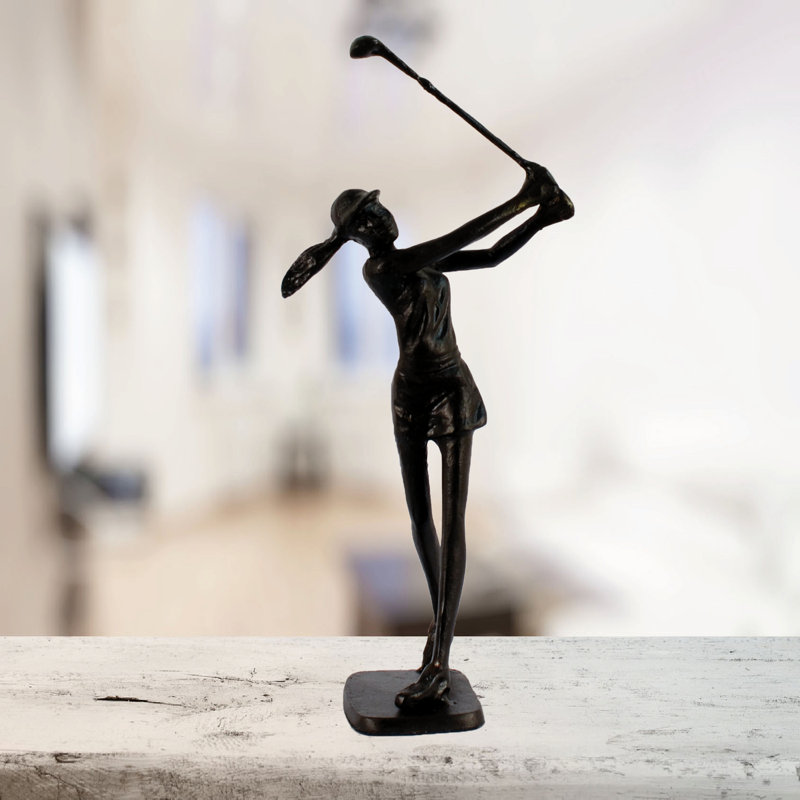 GOLFER LADY Iron Figurine 29cm, Mocha