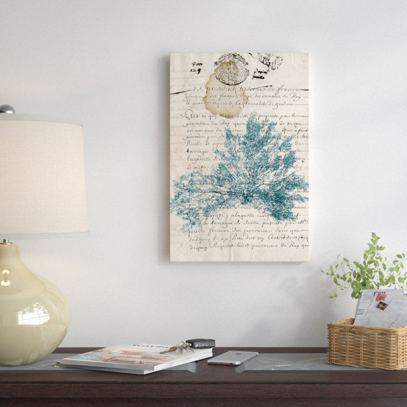 « rétro-algues bleu algues iii », reproduction d’impression sur toile tendue, H 26 po x l 18 po x P 1,5 po, Pas de tapis
