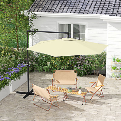 Parasol de patio Outsunnycantilever avec manivelle, base croisée et évent, parasol rond suspendu