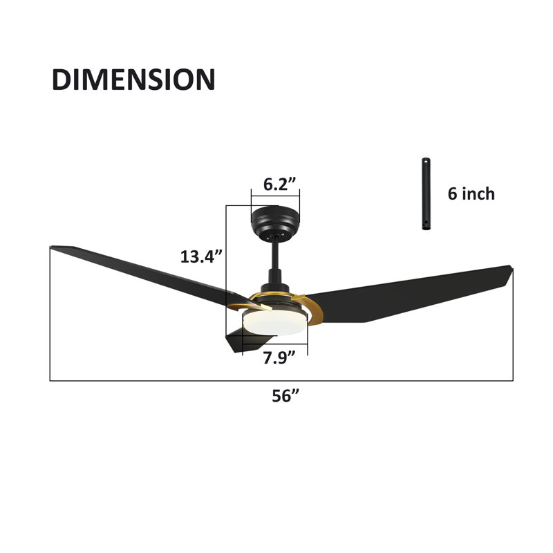 Ventilateur de plafond 56 "avec éclairage à DEL intégré et télécommande