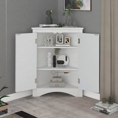 Armoire de rangement triangulaire pour salle de bain avec tablettes réglables, armoire de plancher autoportante